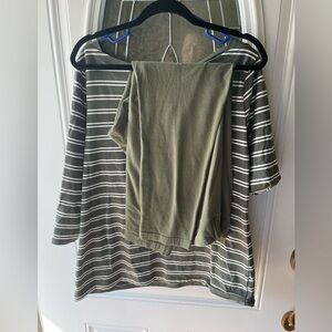 Striped Olive Green Women's Top